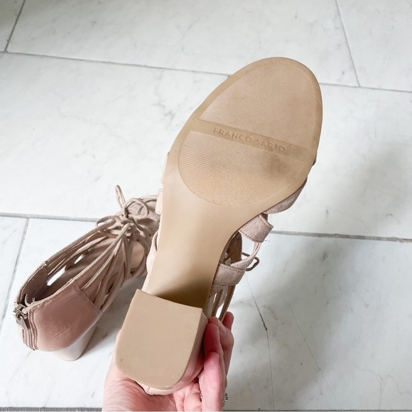 Franco SARTO Womens Lace Up Taupe Suede Heeled Dress Sandals Size 9.5 - Picture 10 of 12